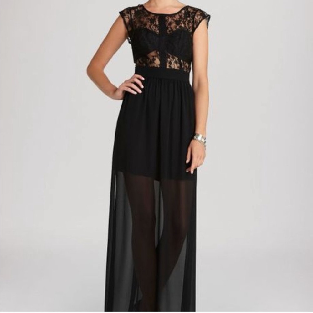 BCBGeneration Black Lace Bodice Sleeveless
Open Back Maxi Dress Size 0